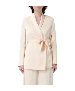 Элегантный блейзер из крепа цвета слоновой кости с поясом на талии. Hanita, бежевый