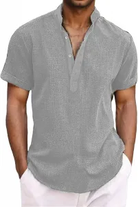 Мужская повседневная рубашка хенли с отложным воротником и коротким рукавом YSERB