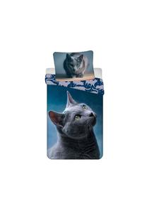 Тёмная кошка хлопковая постельное бельё – пододеяльник 140x200 см & наволочка Cofi, синий 140 x 200 см + 70 x 90 см