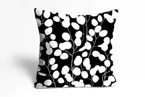 Декоративная подушка мой дом "Эвкалипт - чехол на подушку - чехол на подушку", чехол без наполнения на молнии, 1 штука 40х40см My home 40х40 см, черный/белый