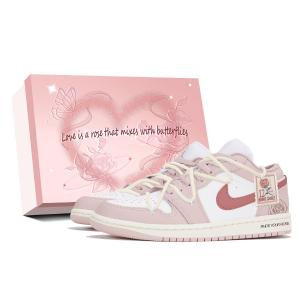 Эйр 1 Роуз Язык Износостойкие Низкие Винтажные Баскетбольные Кроссовки Женские Розовые Белые Джордан