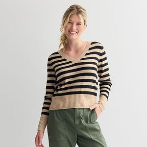 Женский легкий свитер с v-образным вырезом Sonoma Goods For Life, Brown Black Stripe