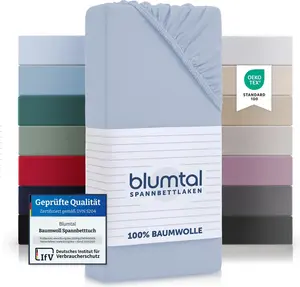 Простыня на резинке из хлопка Blumtal Basics Jersey, комплект из 2 шт., размер 90 x 190 см, на резинке, светло-голубой