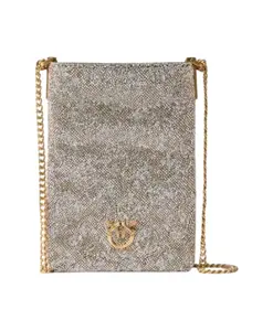 Сумка через плечо с монограммой из золотых страз. Pinko, желтый