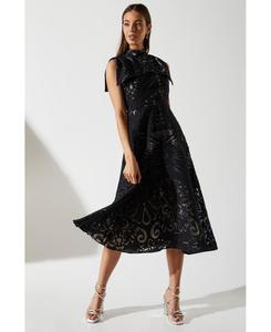 Женское жаккардовое платье с бантом на рукавах Coast, Black