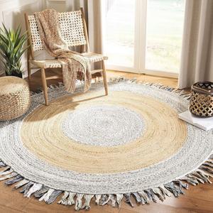 SAFAVIEH Cape Cod коллекция круглый ковер 244 x 244 см Light Grey/Natural CAP701F ручной работы бохо с бахромой из джута и хлопка для прихожей, гостиной, спальни или кухни