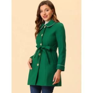 Женский зимний элегантный длинный плащ с воротником с лацканами контрастного цвета ALLEGRA K, черный