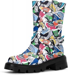 Женские ботильоны на массивном каблуке с круглым носком, средней высоты, с пряжкой и платформой, байкерские Yowmns, Shoe Patterns