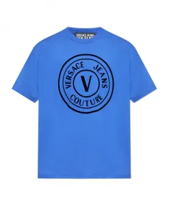 Футболка с принтом, имитирующим бархатистую поверхность. Versace Jeans Couture, синий