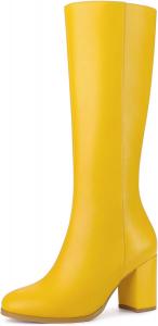 Женские сапоги Allegra K с круглым носком, на молнии и с блочным каблуком до колена, Yellow