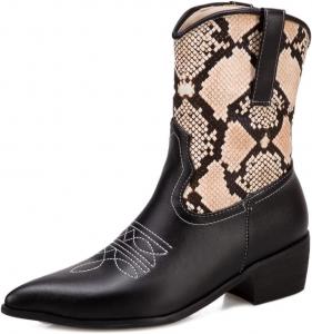 Женские классические вестерн-ботильоны VOKLIN с остроконечным носком, на низком каблуке, стиль Челси, короткие ковбойские сапоги, Beige Apricot-Velvet Lined