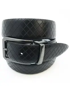 Мужской черный кожаный ремень с тиснением Ted Baker