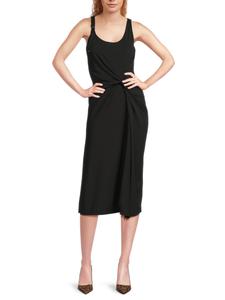 Платье-футляр миди с перекрученным передом DKNY, черный