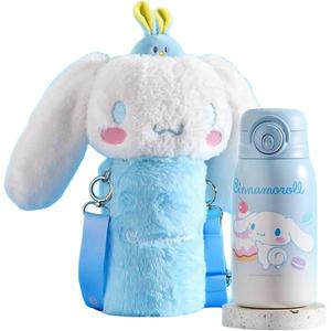 Набор Hello Kitty, Kuromi и Cinnamoroll милый плюшевый кукольный двойной термостакан для напитков 600 мл Sanrio, Cinnamoroll Plush Water Cup+Cup Cleaning Brush+Shopping Bag+Sticker