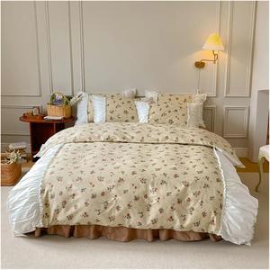 YUSIWOAL Комплект постельного белья французский винтажный с рюшами и пэчворком из хлопка с цветочным принтом