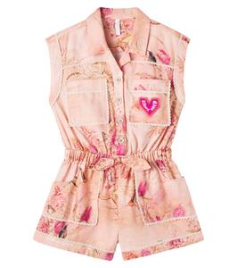 Каскадский цветочный хлопковый комбинезон Zimmermann Kids, Pink Botanical Floral