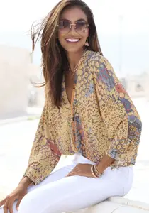 Рубашка-летучая мышь Buffalo с животным принтом, свободная блузка с V-образным вырезом, блузка-рубашка, цвет Animal Bedruckt