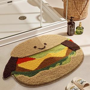 Dajiang Ковер 77х80 см для ванной/спальни не скользящий, впитывающий, с рисунком Hamburger