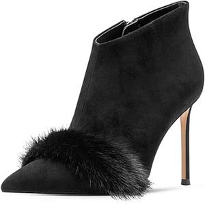 Женские модные ботильоны YDN с мехом на высоком каблуке-стилет, заостренным носком, боковыми молниями, плюшевые короткие ботинки, теплые модные туфли для платья, размеры US 4-16, Black