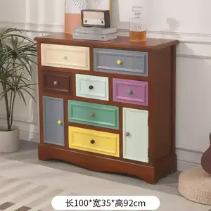 Yu Senyi Комод для гостиной из массива дерева в скандинавском стиле, 5 ящиков, модель Style A, цвет коричневый, с двумя дверцами, полностью собран