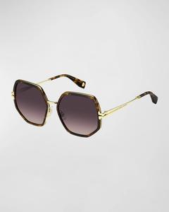 Квадратные солнцезащитные очки из металла и ацетата с геометрическим рисунком Marc Jacobs, цвет Hvna Gold