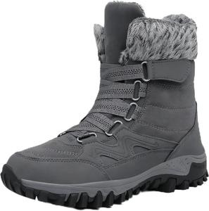 Женские водонепроницаемые зимние ботинки для снега, ортопедические, легкие, с теплой подкладкой из искусственного меха, противоскользящие, средние по голенище, удобные для прогулок и походов на открытом воздухе Generic, Gray - C