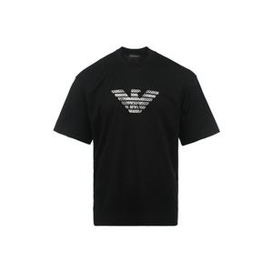 Градиентная полосатая вышитая футболка ASV оверсайз EMPORIO ARMANI, черный