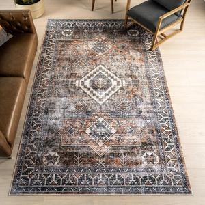 Ковер nuLOOM, 61 x 92 см, с моющейся в стиральной машине поверхностью, водонепроницаемый, непромокаемый, с противоскользящей основой и устойчивостью к пятнам для гостиной, спальни, кухни, столовой, Layana Rust