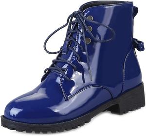 Женские модные ботильоны на шнуровке, водонепроницаемые с платформой и низким каблуком, короткие боевые ботинки JOEUSTY, Navy Blue-Velvet Lined