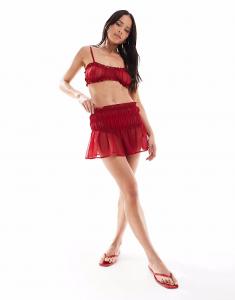 Пляжная шифоновая мини-юбка со сборками, темно-красного цвета Miss Selfridge