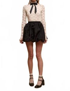 Мини-юбка с цветочным принтом и сеткой-пузырьком, черного цвета Promesa, черный