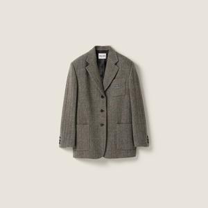 Однобортный жакет с елочным узором MIU MIU, сланцево-серый