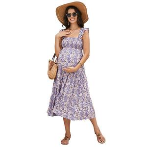 Женское платье-макси без рукавов для беременных с присборенным топом и рюшами по подолу Maxxis Merch, Purple Flower