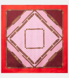 Шелковый платок с принтом Gucci, Pink/Red