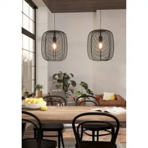 Подвесной светильник RINROE, сталь, E27, IP20, винтаж, для гостиной, лампа E27 1 шт. Подвесной светильник, черный / 2 × 40 Вт / Д:90 В:110 см / Подвесной светильник Eglo, черный