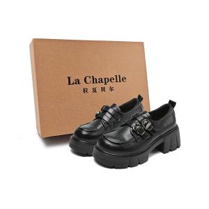 La Chapelle Мягкие кожаные туфли в британском стиле, увеличивающие рост 6,5 см, женские, черные, на массивном каблуке