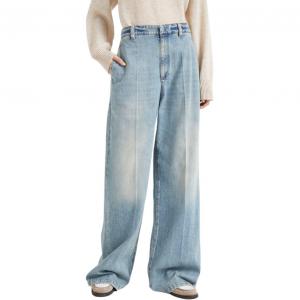 Джинсы с высокой посадкой и широкими штанинами Brunello Cucinelli, светло-голубой