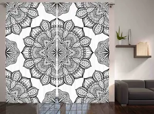 Штора ABAKUHAUS Мандала в деревенском стиле, художественные цветочные мотивы, универсальные ленточные шторы для гостиной с петлями и крючками, 280 x 175 см, цвет: антрацитовый, серый, белый