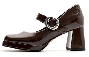 Туфли Мэри Джейн на толстом каблуке 7 см, женские, кофейного цвета EBLAN, Coffee