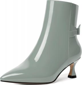 Женские лакированные свадебные туфли MODENCOCO с бантом, молнией, заостренным носком, каблук-купидон, высокие ботильоны 5 см, Grey