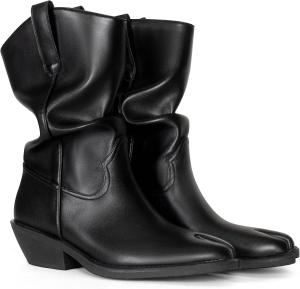 Womens Split Toe Western Mid Calf Boots Slouchy or Straight Shaft Two Tone Cowboy Style Fashion Booties LACIKOSZ, Black