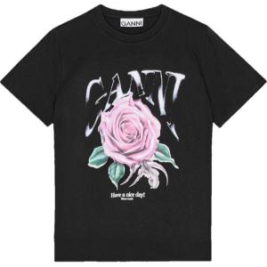 Футболка расслабленного кроя Basic Jersey Rose GANNI, цвет Phantom Black