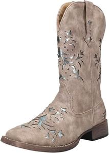 Женские ботинки ROPER Kennedy с перламутровыми вставками, квадратный носок, на молнии, повседневные, средний голень, низкий каблук 1-2" - коричневый