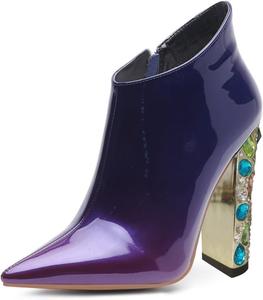 Женские сексуальные ботильоны YDN с острым носком, закрытым, на молнии, с камнями, с толстым каблуком, туфли на высоком каблуке для вечеринок и выпускного, размер 4-15 США, Purple