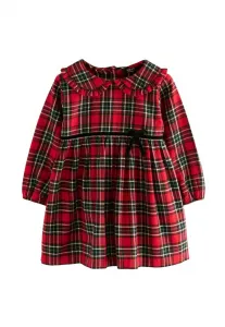 Платье повседневное, прямого кроя, с длинными рукавами и воротником. Next, Red Check