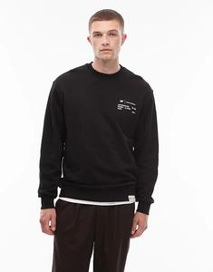 Толстовка свободного кроя с круглым вырезом и логотипом CAT WWR плотностью 300 г/м², черного цвета