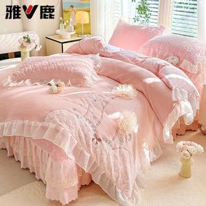 Yalu Комплект постельного белья 1,5 м, 4 предмета, пододеяльник 200х230 см, флис, 5,5 кг, розовый сакура