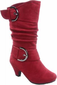 FZ Auto-9ks Детская мода для девочек Милейшие ботинки с круглым носком и пряжкой, боковой молнией и низким каблуком Generic, Red Sv