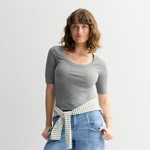 Женская футболка с круглым вырезом и ребристыми рукавами 3/4 Sonoma Goods For Life, Pitch Black Single Dye