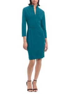 Длинное платье-футляр с молнией и воротником-стойкой в глубоком океаническом цвете Clover and Sloane, Ocean Deep